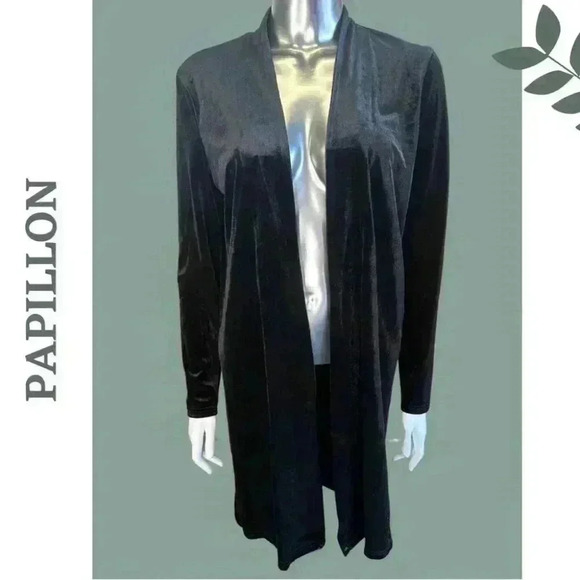 Papillon Black Crushed Velvet Stretch Open Front Cardigan Size Extra Small - Picture 1 of 6